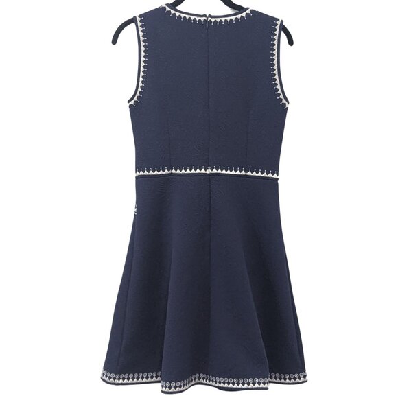 ✨ Alya Navy Blue Fit & Flare Dress with White Embroidery – Size S – EUC - Picture 3 of 4